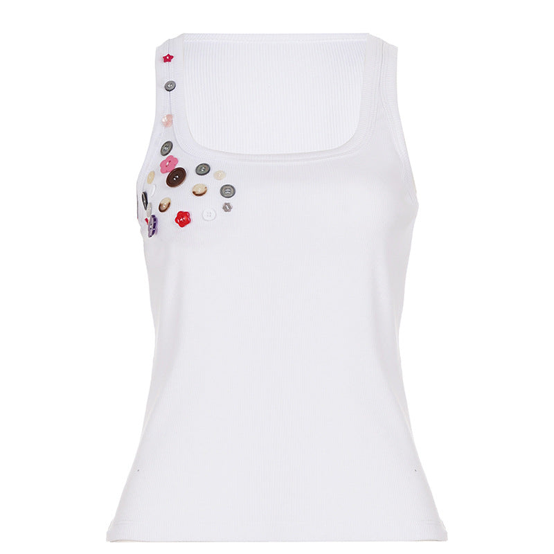 Thread Dopamine Color Sequ Button Knitted Vest Personality Girlish Sling