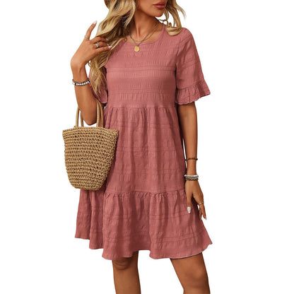 Spring Summer Women Clothing Loose Casual Short Sleeve Flowy Dress