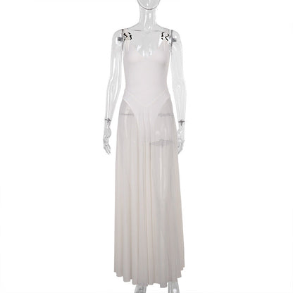 Autumn Sexy Maxi Dress Vacation Slim Fit Mesh A Line Dress