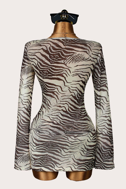 Autumn Sexy Animal Pattern Printed Long Sleeved Top Skirt Two Piece Sets