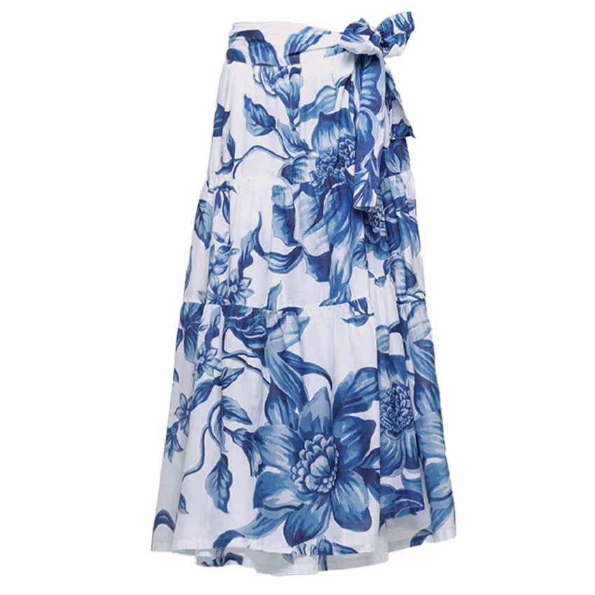 Bikini Blue Color Floral Vacation Split Swimsuit Women