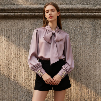 French Intellectual High Grade Lace up Shirt Autumn Minority All Match Shirt for Women
