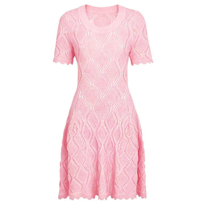 Summer Ladies Internet Popular Slim Fitting Slimming Short Sleeve Embroidered Hollow Out Cutout Dress Women