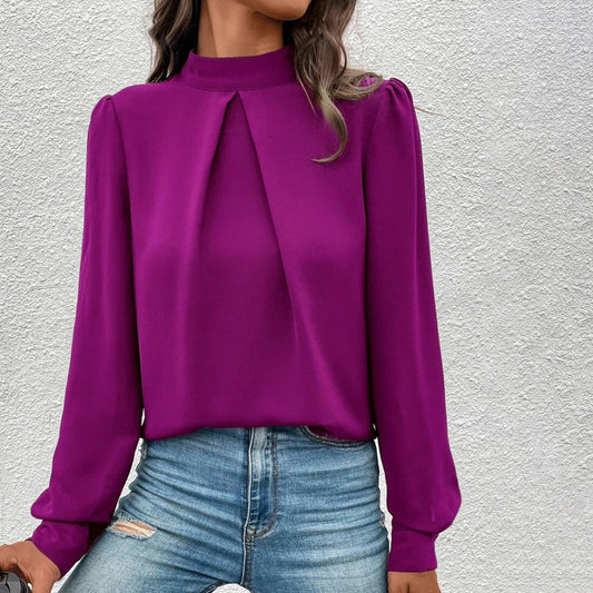 Women Clothing Spring Summer Long Sleeve Satin Top Shirt