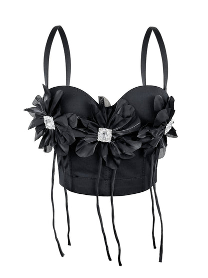 Handmade Floral Rhinestone Boning Corset Bra Slimming Slim Fit with Brassiere Pad Camisole Pure Want to Wear Boning Corset Top for Women