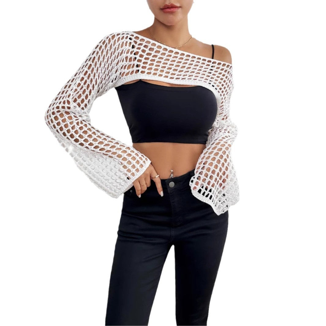 Spring Summer Beach Cover-up Women Clothing Short Top Casual off Neck Woven Shirt Short Top
