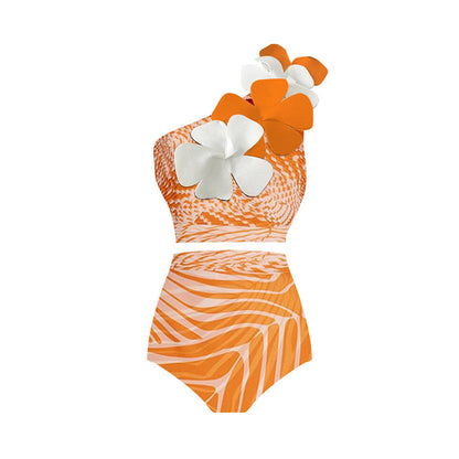 Shoulder Floral One Piece Swimsuit Women Beach Vacation Swimsuit Bikini