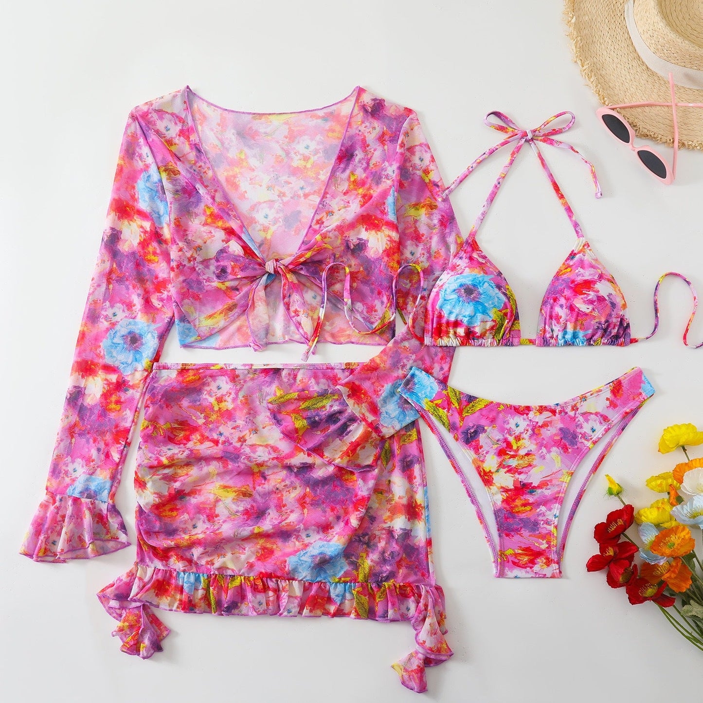 Swimsuit Printed Four Piece Bedding Set Beach Skirt Bikini Swimsuit Women Bikini