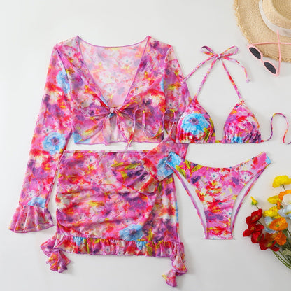 Swimsuit Printed Four Piece Bedding Set Beach Skirt Bikini Swimsuit Women Bikini