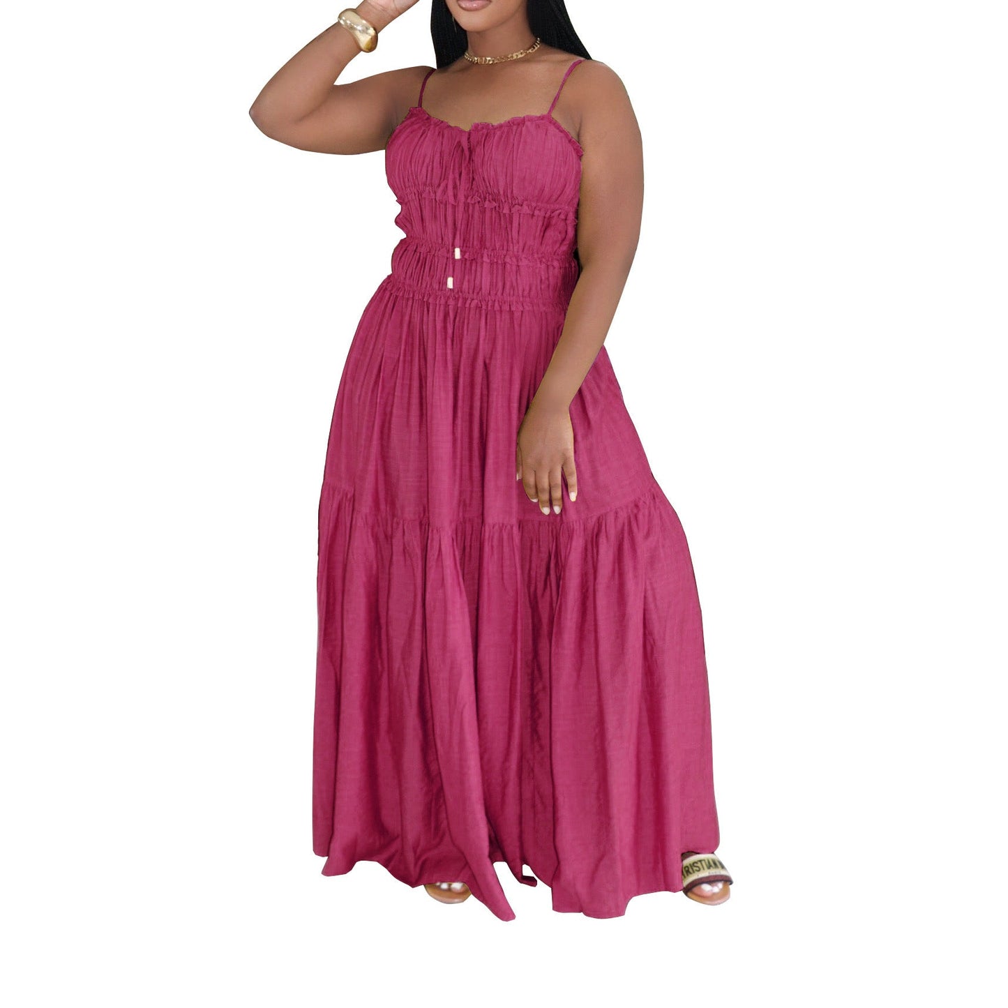 Women Spaghetti Straps Sleeveless Dress Bohemian Tiered Dress Maxi Dress Summer