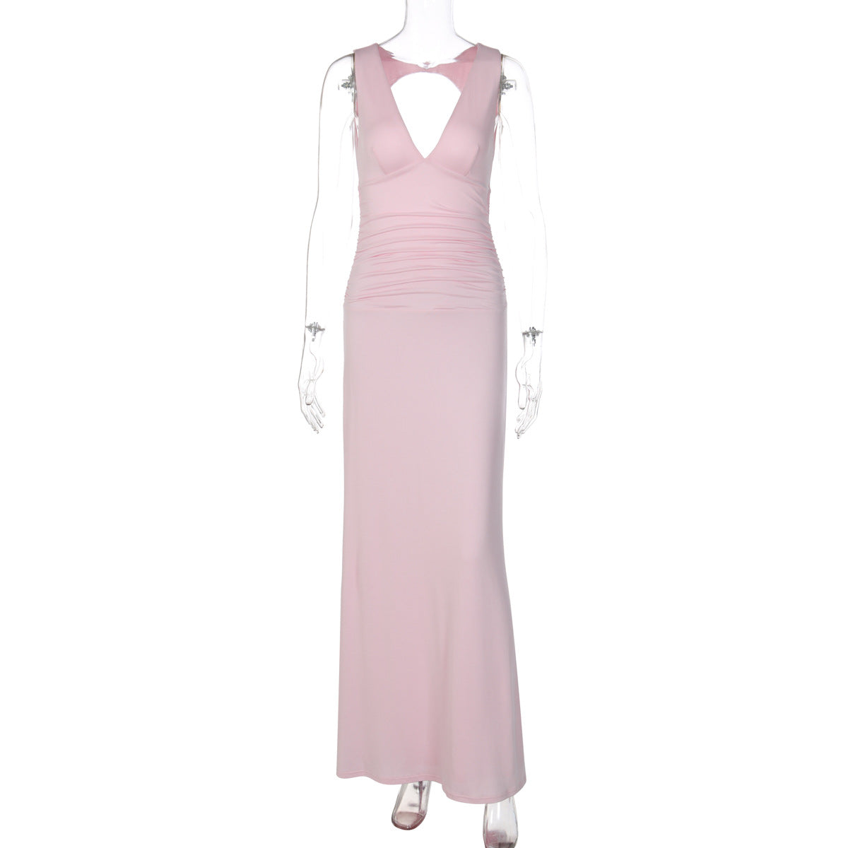 Summer Women Clothing Sexy V neck Backless Slim Fit Pleated Vest Type Double Layer Dress