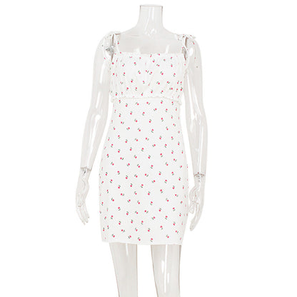 Summer Fresh Sweet Floral Strap Small High Waist Dress