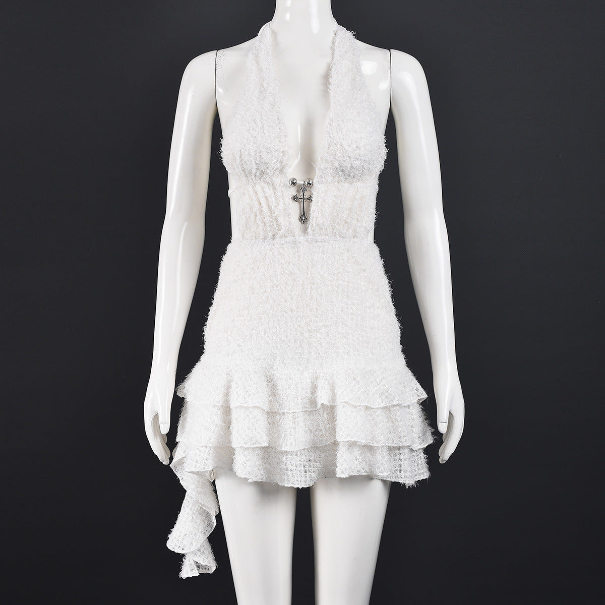 Women Clothing Dress V neck Hollow Out Cutout Pettiskirt Neck Strap Backless Fine Wool Dress