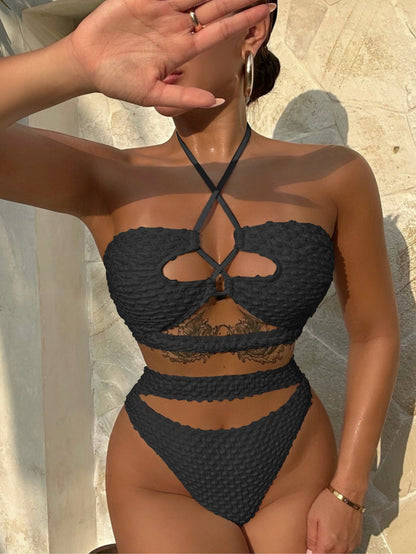 Luoguo Bikini Beige Sexy Swimsuit Women Split Drawstring Swimsuit