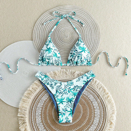 Split Swimsuit Sexy Women Fission Swimsuit Tropical Leaf Printed Swimsuit