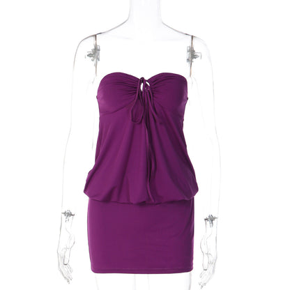 Sexy V neck Wrapped Chest Stitching Tied Loose Hollow Out Cutout Design Sheath Dress