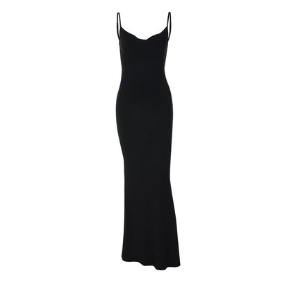 Summer Sequined Butterfly Decoration Solid Color Sexy Suspenders Backless Dress