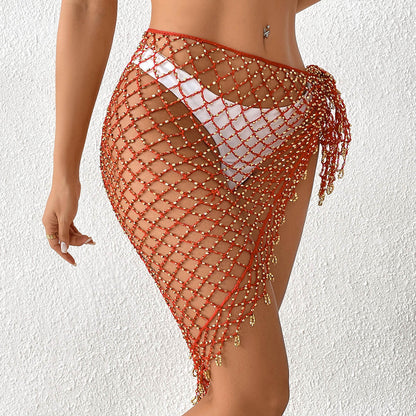 Arrival Hand Crocheting Beads Shawl Bikini Cover up Sexy Triangular Binder Shawl Voile Beach Cover up