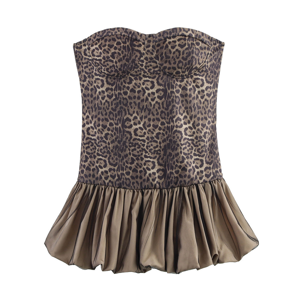 Leopard Splicing Tube Top Pettiskirt Summer Sexy off the Shoulder Party Cocktail Short Dress Slim Fit Mini Dress