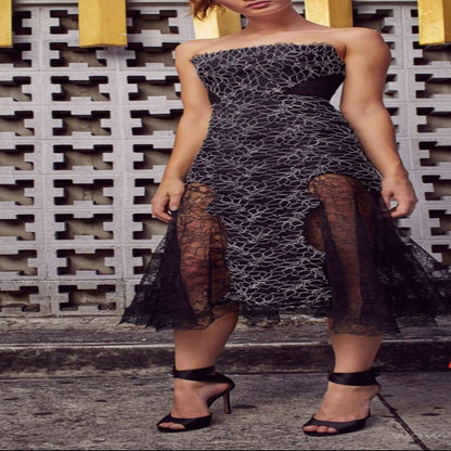 Summer Women Collection Sexy Lace Tube Top Slimming Pattern Dress Low Key Niche Unique Design