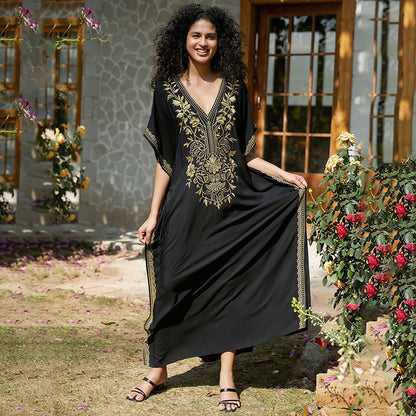 Embroidered Holiday Maxi Dress Seaside Beach Cover up Casual Dress Beach Cover Up Women