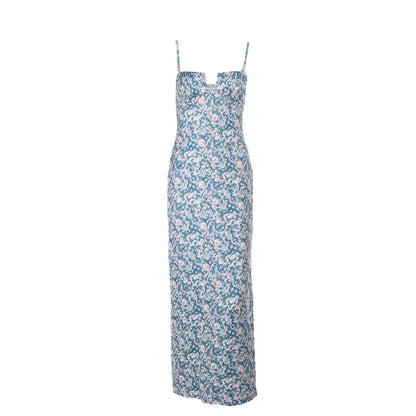 Sexy Suspender Printed Slim Fit Vacation Hip Maxi Dress