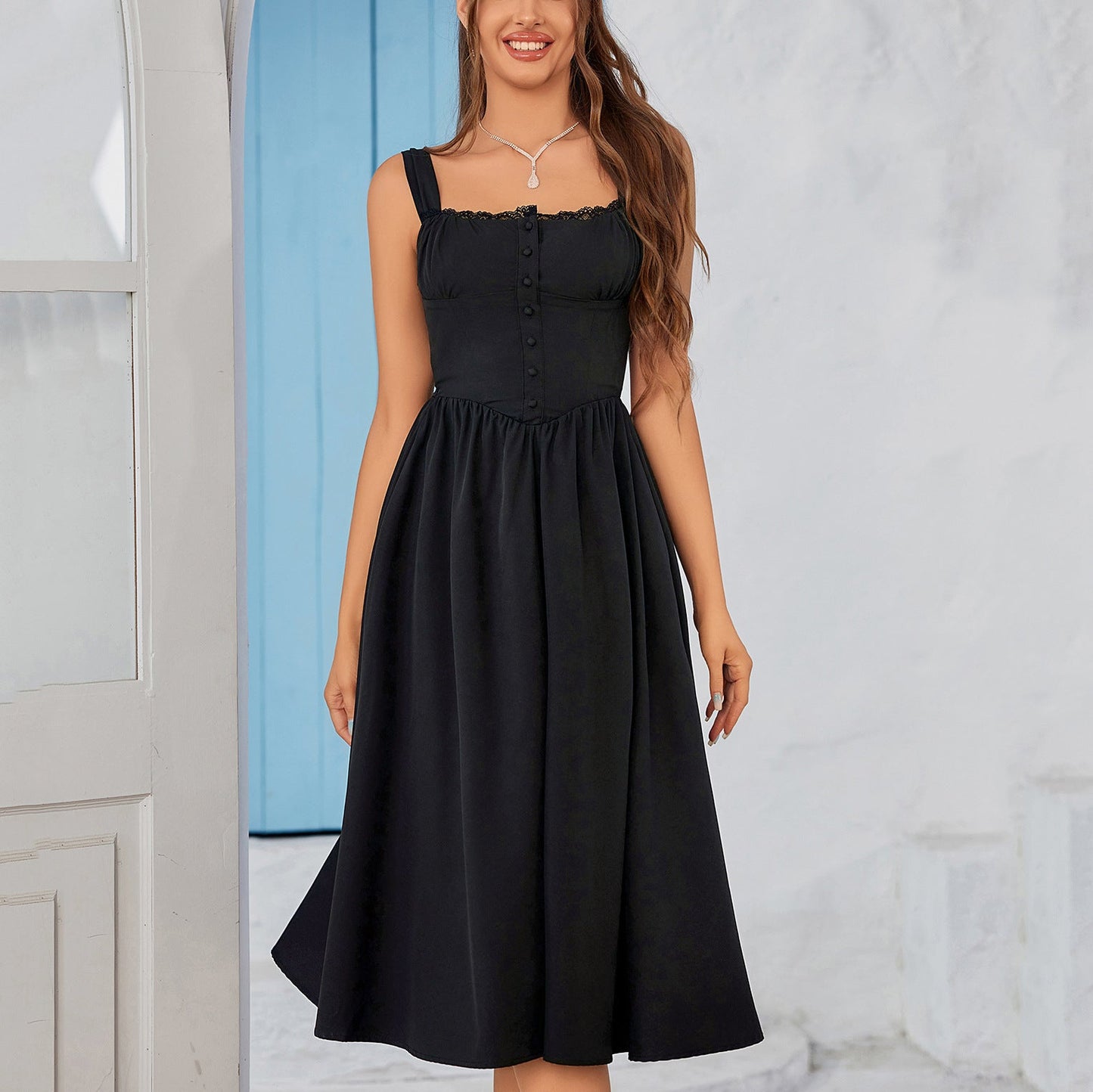 Arrival Lace Strap Dress Sexy Long Lace up Fastener Decoration A line Dress