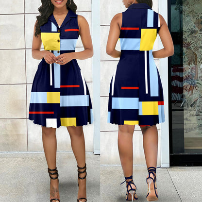 Sexy Short Dress Women Digital Print Sleeveless V Neck Elegant Dress