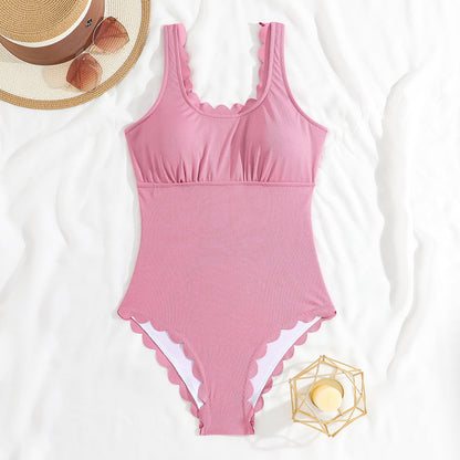 Cut Floral Conservative Solid Color One Piece Swimsuit Women Bikini Swimsuit