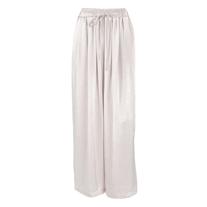 Women Solid Color Satin Imitation Acetate Trousers Women Commuting Elegant High Grade Casual Loose Wide Leg Pants