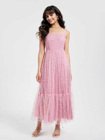 Graceful Summer Mesh High Waist Tied Dress