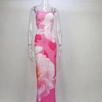 Women Clothing Summer Sexy Socialite Backless Slit Sling Dress Women