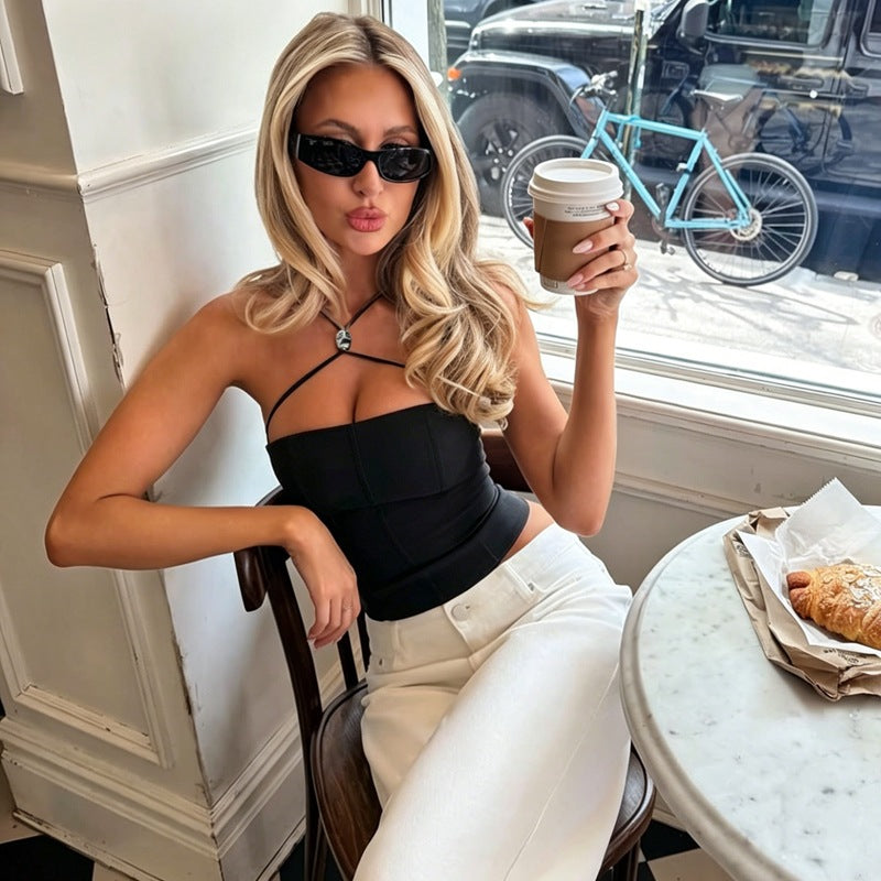 Women Slim Sexy Vest Solid Color Strap Tube Top