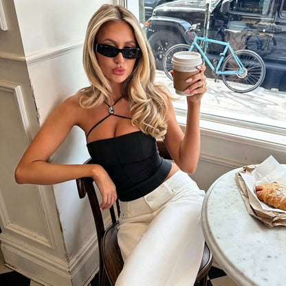 Women Slim Sexy Vest Solid Color Strap Tube Top