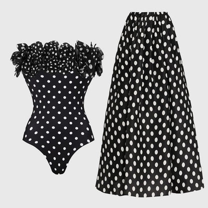 Polka Dot One Piece Swimsuit Women Vacation Beach Set