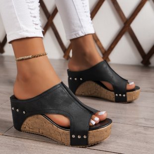 Wedge Sandals Popular Summer round Head Thick Bottom Roman Sandals Women plus Size Fish Mouth Sponge Cake Slipper