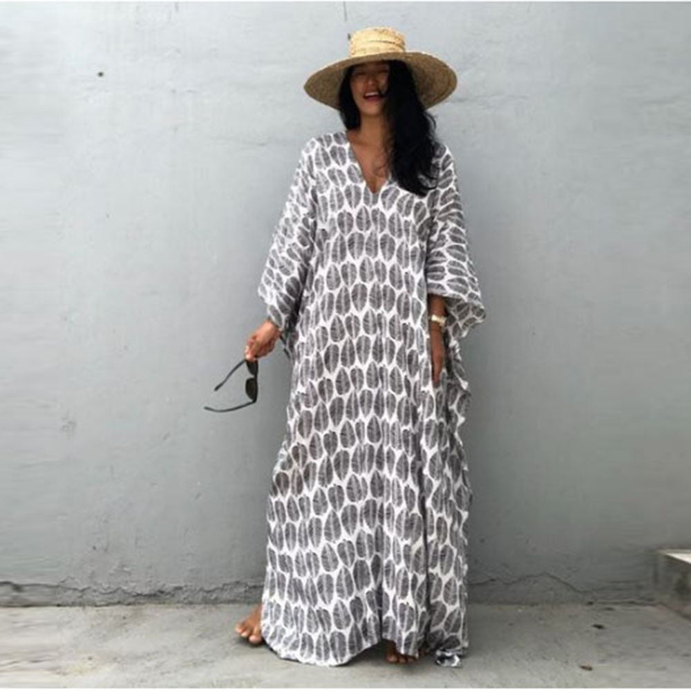 Beach Cover Up Front Back V Neck Loose Robe Seaside Vacation Skirt Bikini Sun Protection Shirt