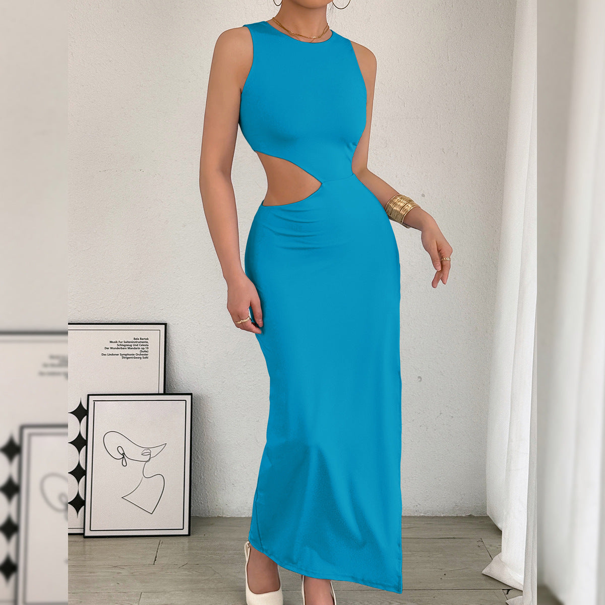 Arrival Maxi Dress Women Sleeveless Hollow Out Cutout Slit Maxi Dress
