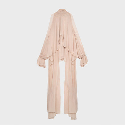 Autumn Tops Women Sweet Fresh Korean Casual Irregular Asymmetric Stand Collar Loose Solid Color Halter Shirt