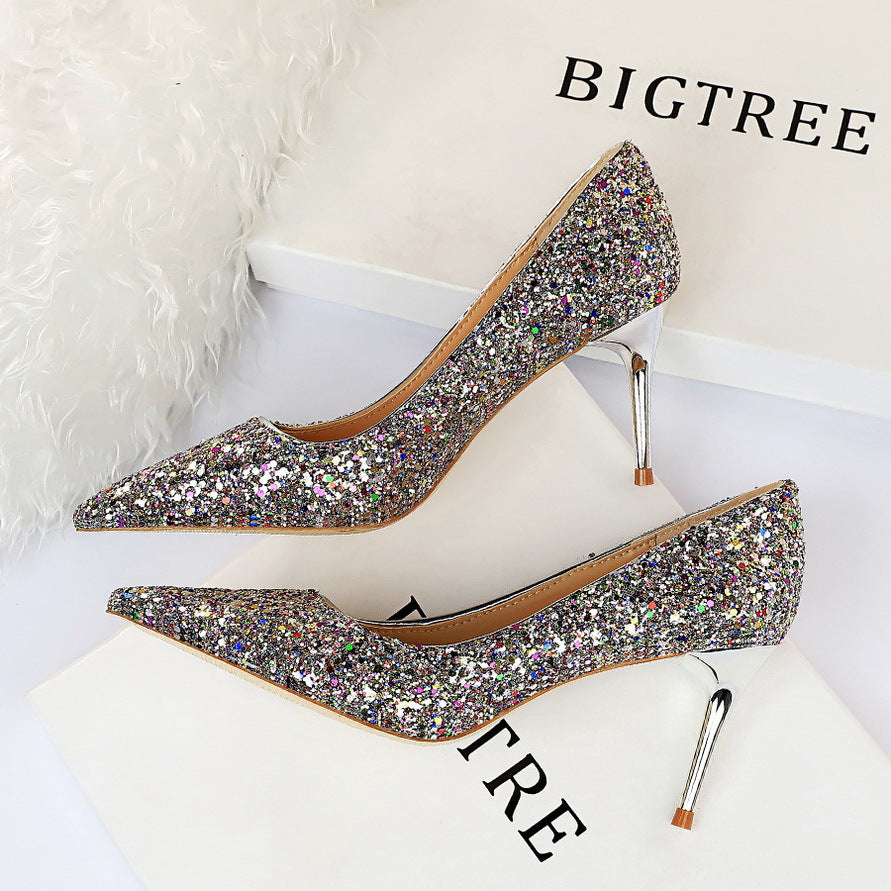 Sexy Nightclubs Thinner High Heels Women Shoes Stiletto Heel Sparkle Sequ Pumps