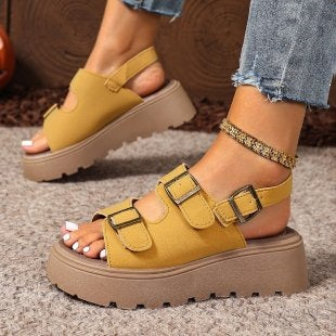 Suede Belt Buckle Platform Sandals Women Platform Wedge Plus Size Beach Slippers