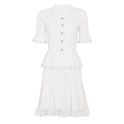 Summer Celebrity Internet Slim Fitting Slimming Fashionable Short Sleeve Collared Lace Dress