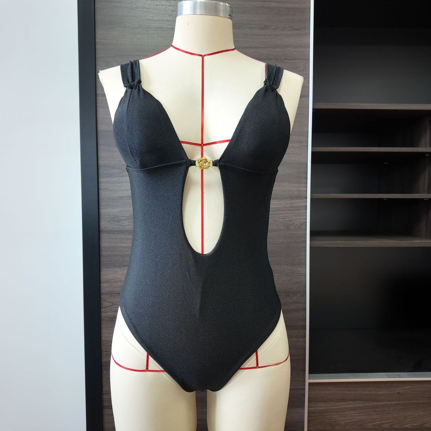Solid Color Light Nylon Deep V Plunge One Piece Swimsuit Women Sexy Tight High Waist Swimsuit