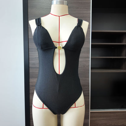 Solid Color Light Nylon Deep V Plunge One Piece Swimsuit Women Sexy Tight High Waist Swimsuit