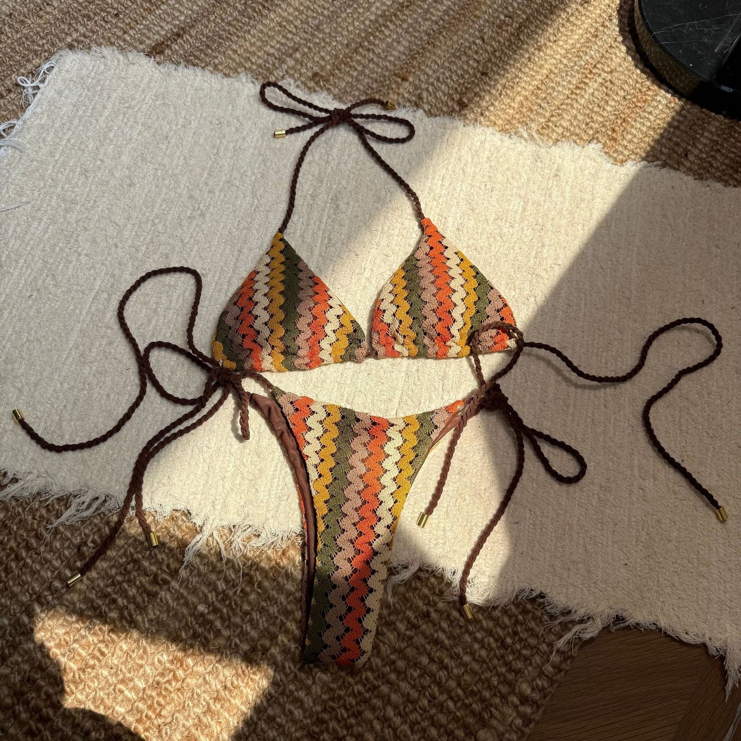 Sexy Braid Rope Special Embroidery Split Swimwear Swimsuit Bikini