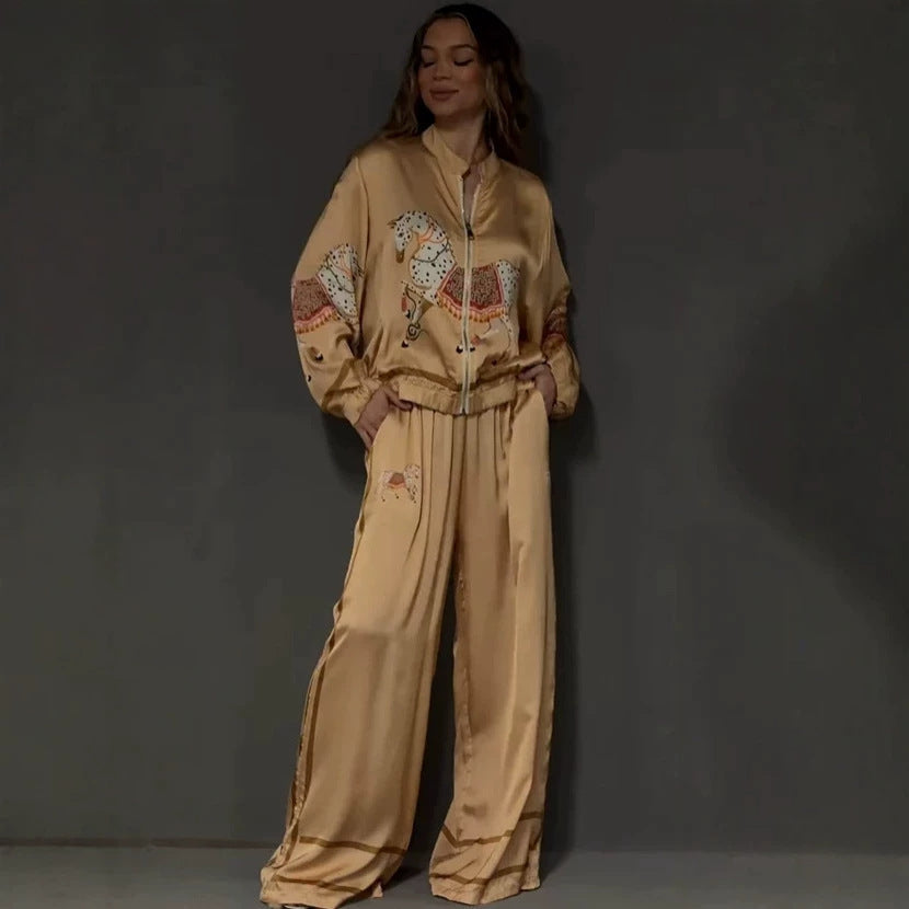 Summer Sexy Print Coat Two Piece Sets Pants