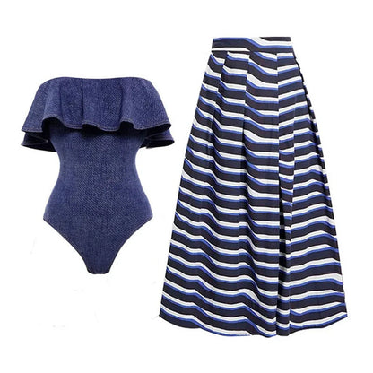 One Piece Swimsuit Women Beach Vacation Skirt Swimsuit