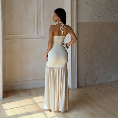 Spring Sexy Beads Decorative Mesh Splicing Sling Dress