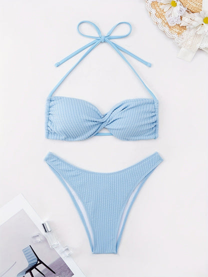 Tight Halter Spaghetti Straps Sexy Underwire Bikini Split Strap Spring Bathing Two Piece Sets