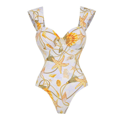 Swimsuit Hard Bag Shell Print Beach Vacation Swimsuit Set Women